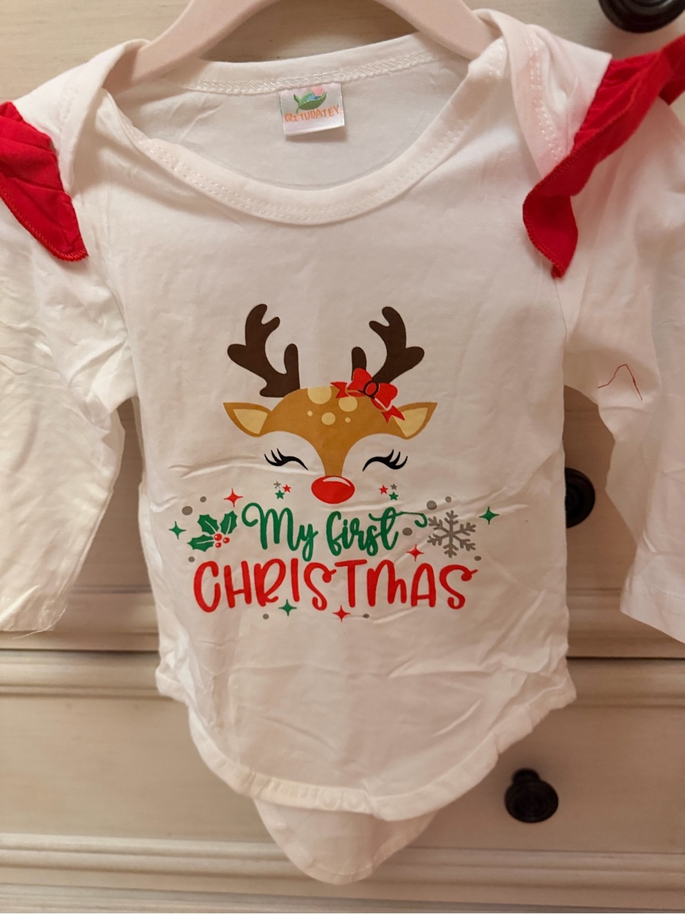 Unbranded White & Red "My First Christmas" Reindeer Baby Bodysuit